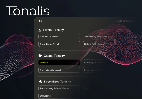 Tonalis Tone Control — visual sliders for formality, creativity and writing style